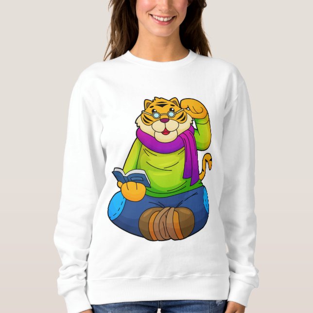 Tiger as Nerd with Book Sweatshirt (Front)