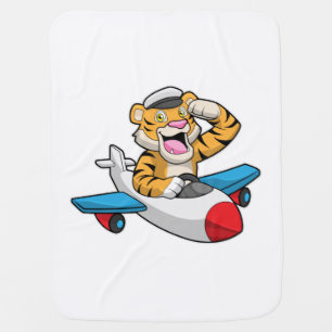 Tiger as Pilot in Plane Baby Blanket