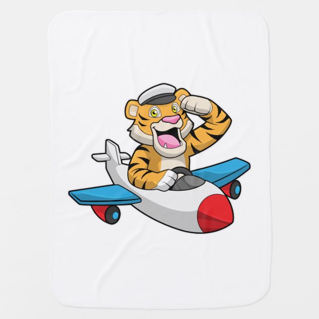 Tiger as Pilot in Plane Baby Blanket (Front)