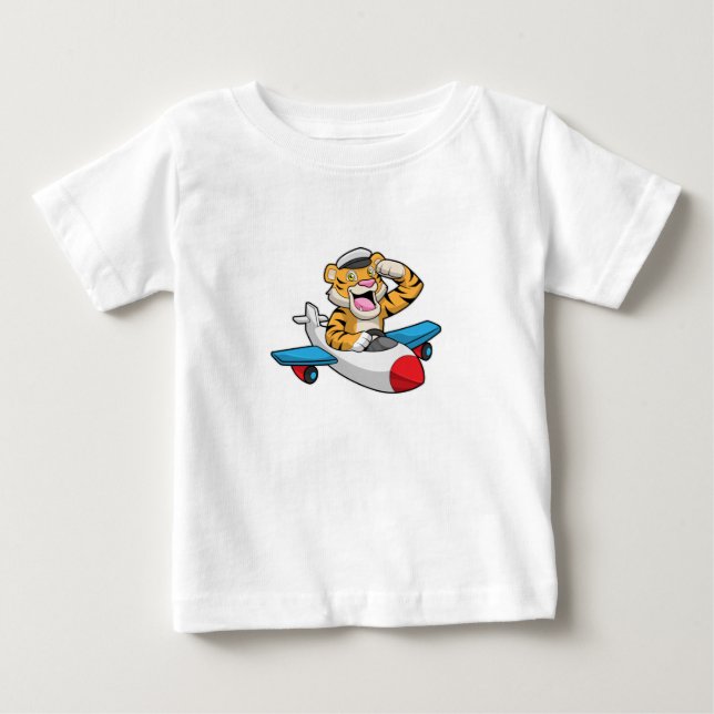 Tiger as Pilot in Plane Baby T-Shirt (Front)
