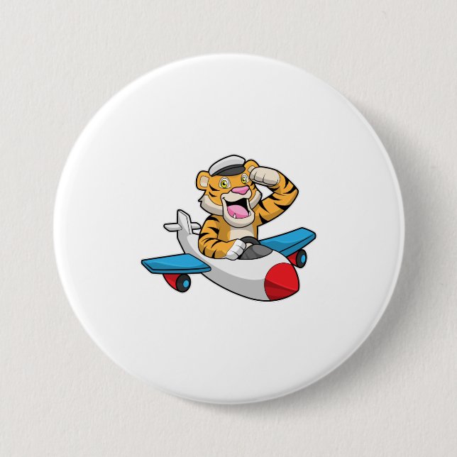 Tiger as Pilot in Plane Button (Front)