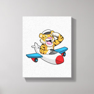 Tiger as Pilot in Plane Canvas Print