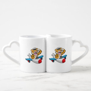 Tiger as Pilot in Plane Coffee Mug Set