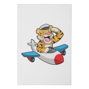 Tiger as Pilot in Plane Faux Canvas Print