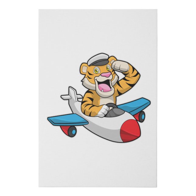 Tiger as Pilot in Plane Faux Canvas Print (Front)