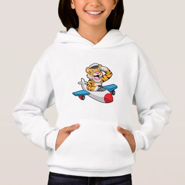 Tiger as Pilot in Plane Hoodie (Front)