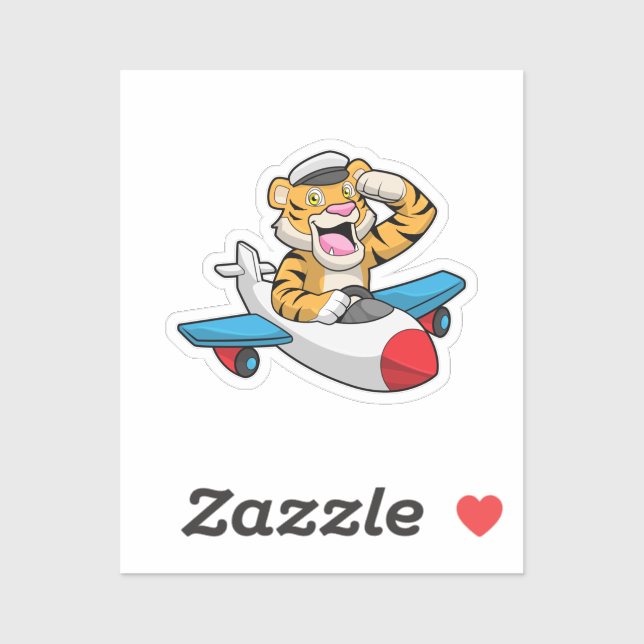 Tiger as Pilot in Plane Sticker (Sheet)