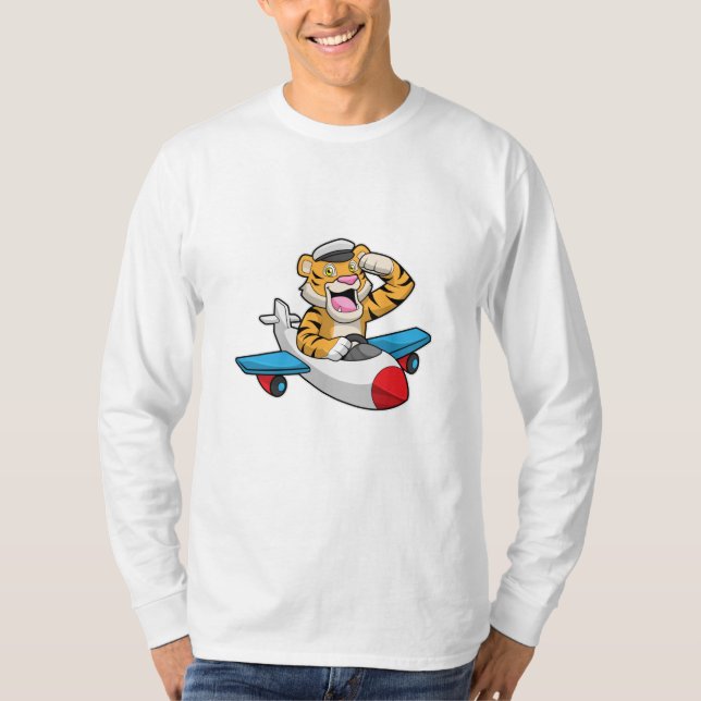 Tiger as Pilot in Plane T-Shirt (Front)