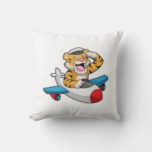 Tiger as Pilot in Plane Throw Pillow