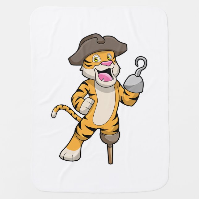 Tiger as Pirate with Wooden leg & Hooked hand Baby Blanket (Front)