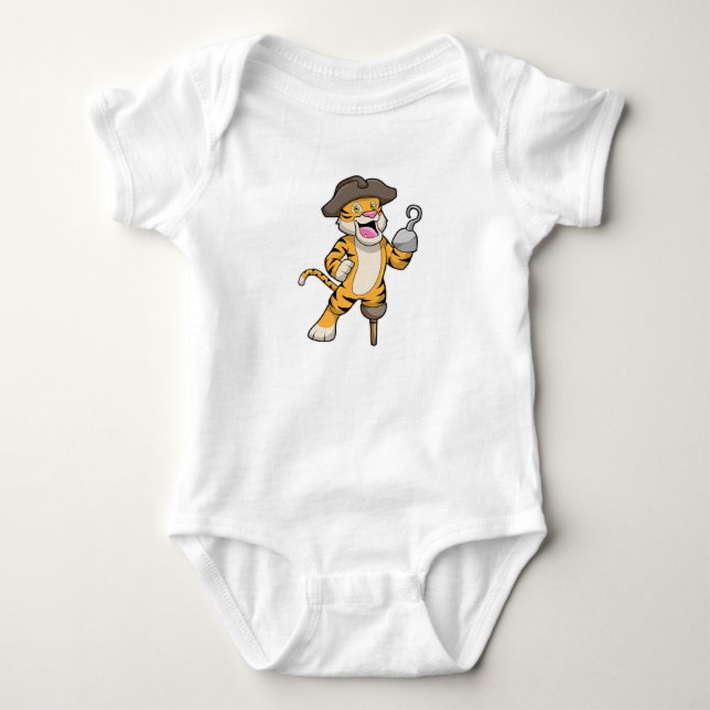 Tiger as Pirate with Wooden leg & Hooked hand Baby Bodysuit (Front)