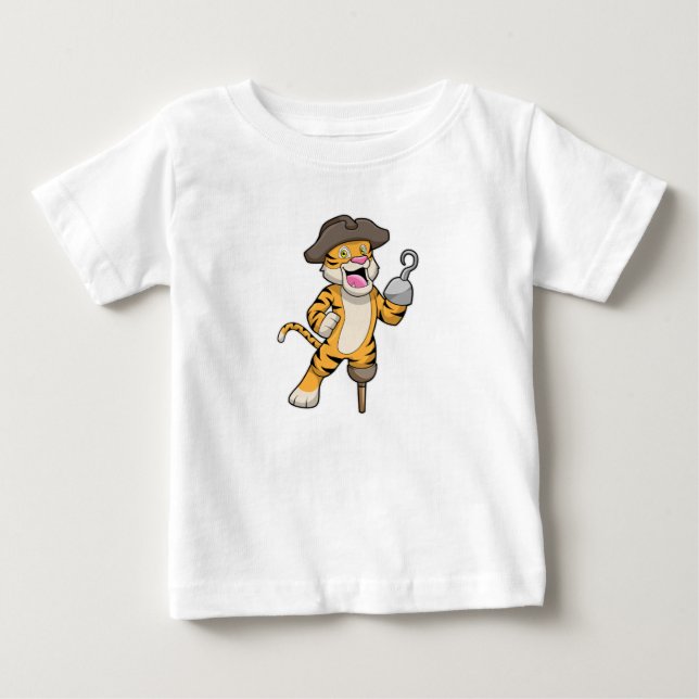 Tiger as Pirate with Wooden leg & Hooked hand Baby T-Shirt (Front)