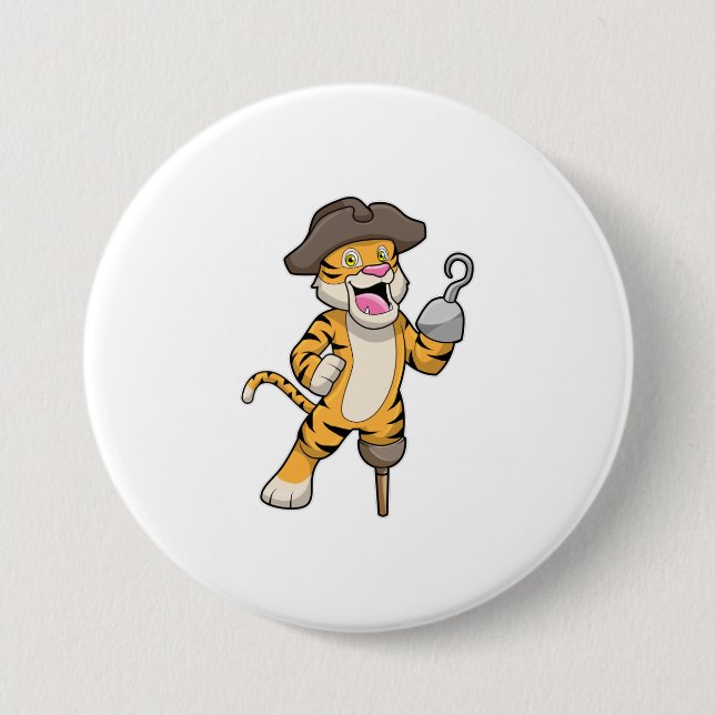 Tiger as Pirate with Wooden leg & Hooked hand Button (Front)