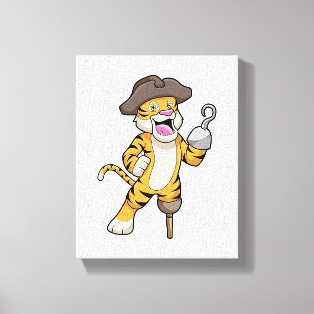 Tiger as Pirate with Wooden leg & Hooked hand Canvas Print (Front)