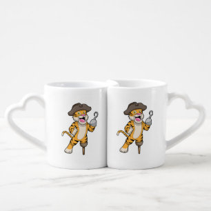 Tiger as Pirate with Wooden leg & Hooked hand Coffee Mug Set