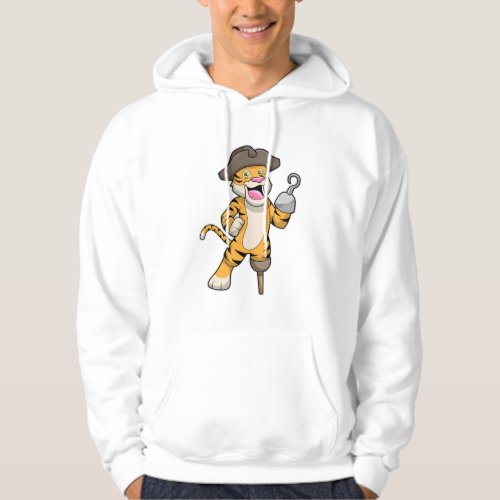 Tiger as Pirate with Wooden leg  Hooked hand Hoodie