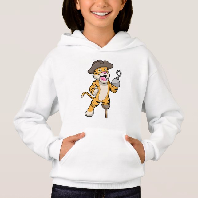 Tiger as Pirate with Wooden leg & Hooked hand Hoodie (Front)