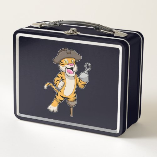 Tiger as Pirate with Wooden leg  Hooked hand Metal Lunch Box