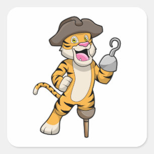 Tiger as Pirate with Wooden leg & Hooked hand Square Sticker