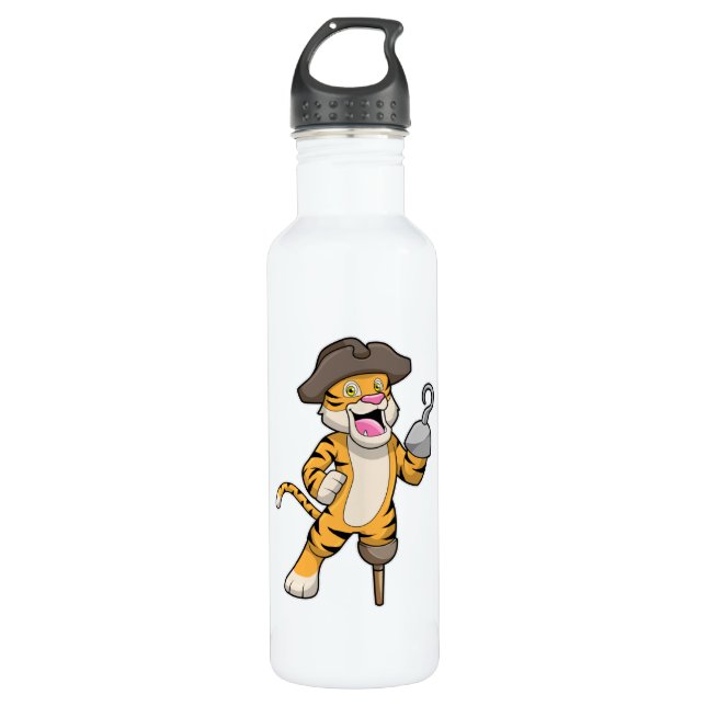 Tiger as Pirate with Wooden leg & Hooked hand Stainless Steel Water Bottle (Front)