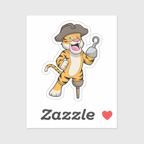 Tiger as Pirate with Wooden leg  Hooked hand Sticker