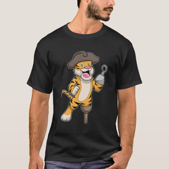 Tiger as Pirate with Wooden leg & Hooked hand T-Shirt (Front)