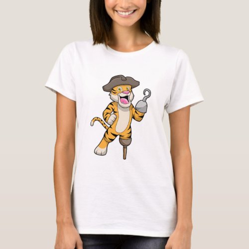 Tiger as Pirate with Wooden leg  Hooked hand T_Shirt