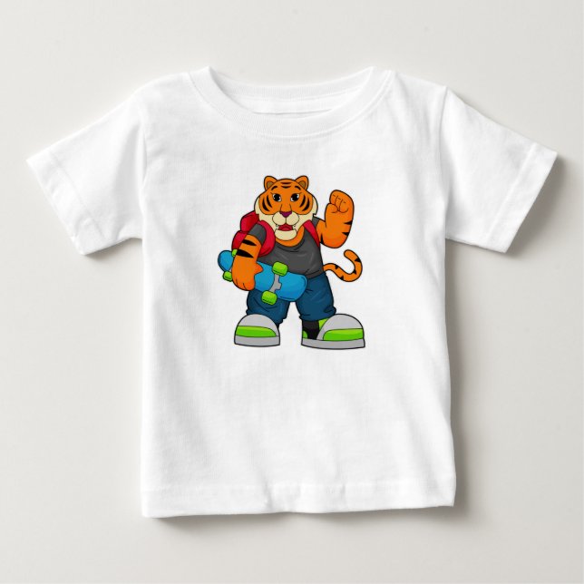 Tiger as Skater with Skateboard Baby T-Shirt (Front)