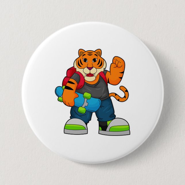 Tiger as Skater with Skateboard Button (Front)