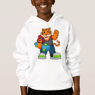 Tiger as Skater with Skateboard Hoodie