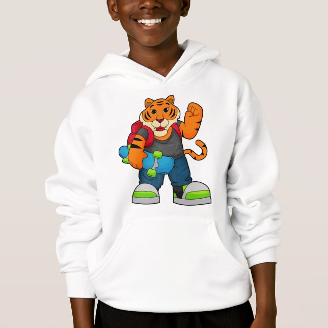 Tiger as Skater with Skateboard Hoodie (Front)