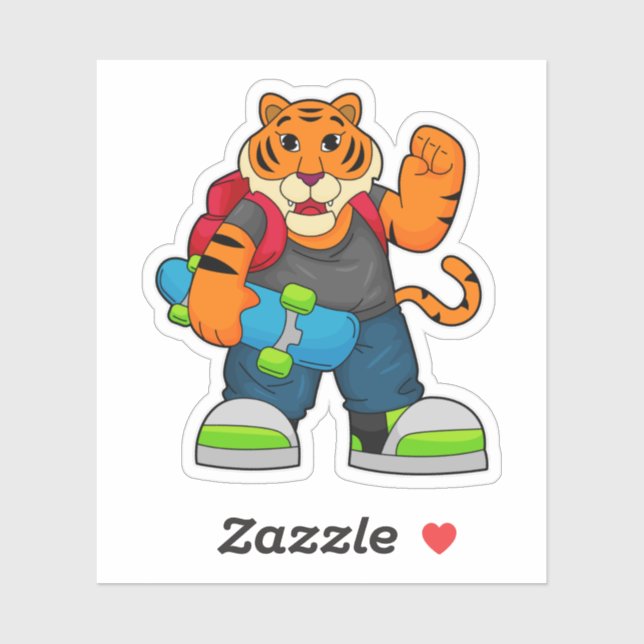 Tiger as Skater with Skateboard Sticker (Sheet)