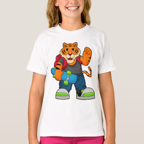 Tiger as Skater with Skateboard T_Shirt