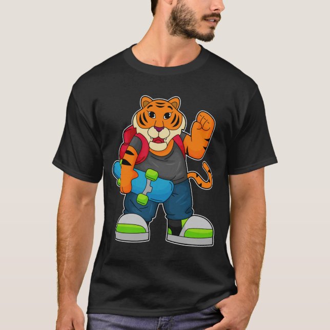 Tiger as Skater with Skateboard T-Shirt (Front)