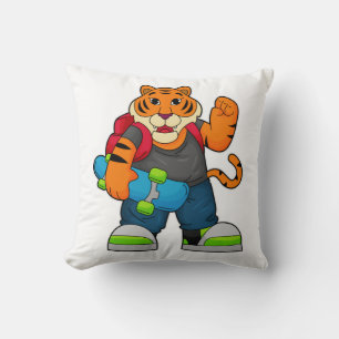Tiger as Skater with Skateboard Throw Pillow