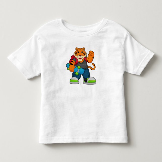 Tiger as Skater with Skateboard Toddler T-shirt (Front)