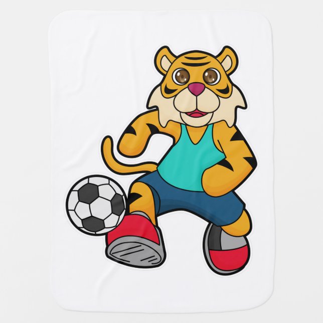 Tiger as Soccer player with Soccer ball Baby Blanket (Front)