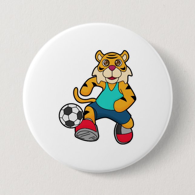 Tiger as Soccer player with Soccer ball Button (Front)