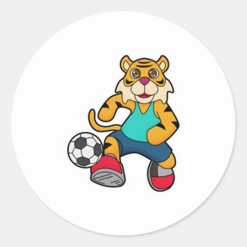 Tiger as Soccer player with Soccer ball Classic Round Sticker