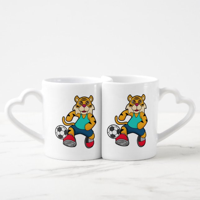 Tiger as Soccer player with Soccer ball Coffee Mug Set (Front Nesting)