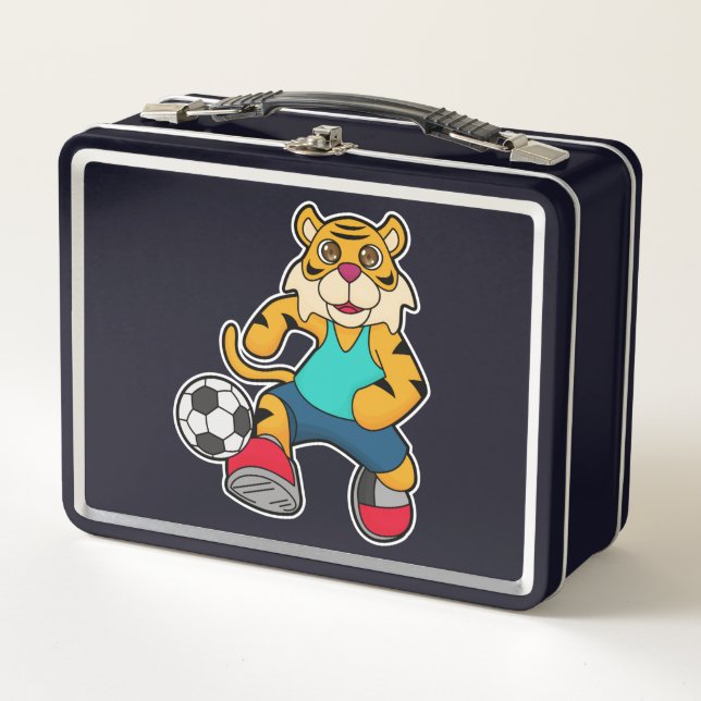 Tiger as Soccer player with Soccer ball Metal Lunch Box (Front)