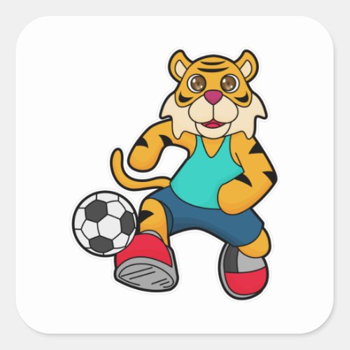 Tiger as Soccer player with Soccer ball Square Sticker