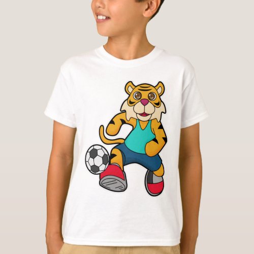 Tiger as Soccer player with Soccer ball T_Shirt