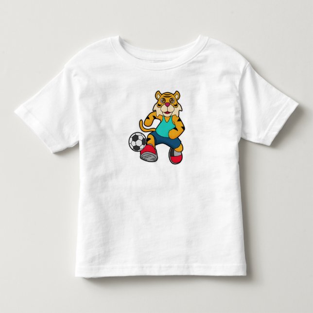 Tiger as Soccer player with Soccer ball Toddler T-shirt (Front)