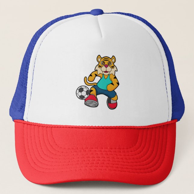 Tiger as Soccer player with Soccer ball Trucker Hat (Front)