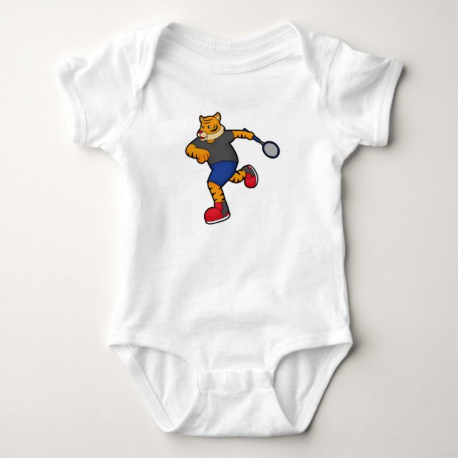 Tiger as Tennis player with Tennis racket Baby Bodysuit (Front)