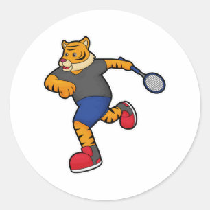 Tiger as Tennis player with Tennis racket Classic Round Sticker