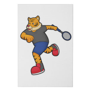 Tiger as Tennis player with Tennis racket Faux Canvas Print