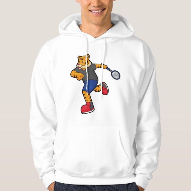 Tiger as Tennis player with Tennis racket Hoodie (Front)