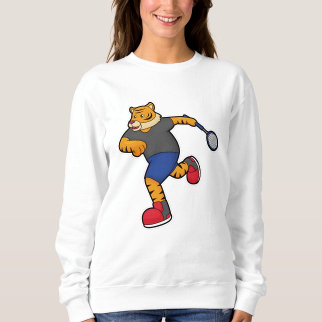 Tiger as Tennis player with Tennis racket Sweatshirt (Front)